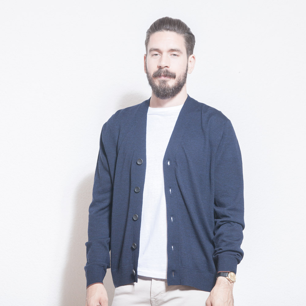 Men's Navy Merino Wool Cardigan 242R